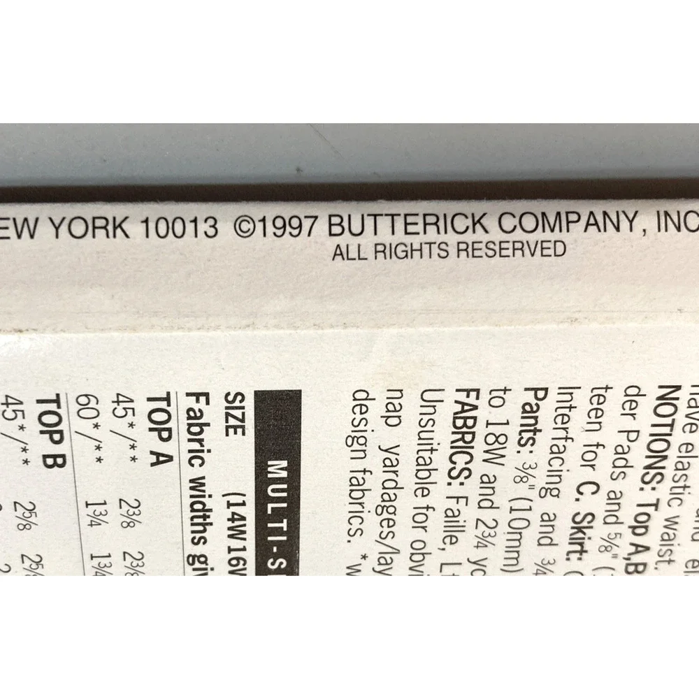 '97 Butterick 4875 Delta Burke Dress Pants Top Skirt Misses/Petite 26W-30W UNCUT